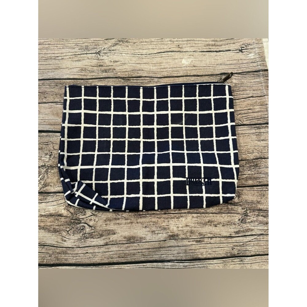 Duluth Trading Company Navy Grid Zip Pouch 14”x11”